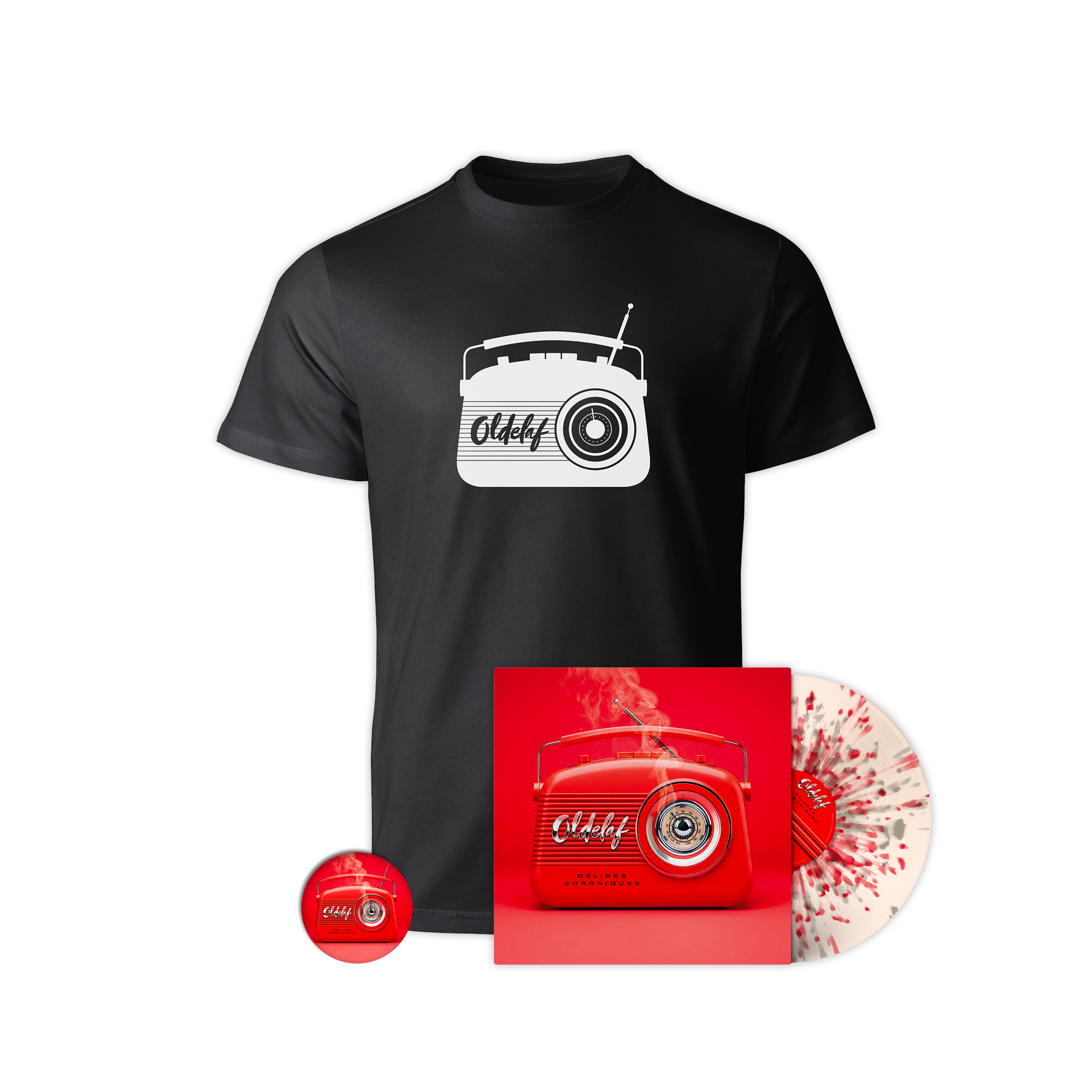 Vinyle splatter numéroté édition limitée + T-shirt + Badge “Délires Chroniques“
