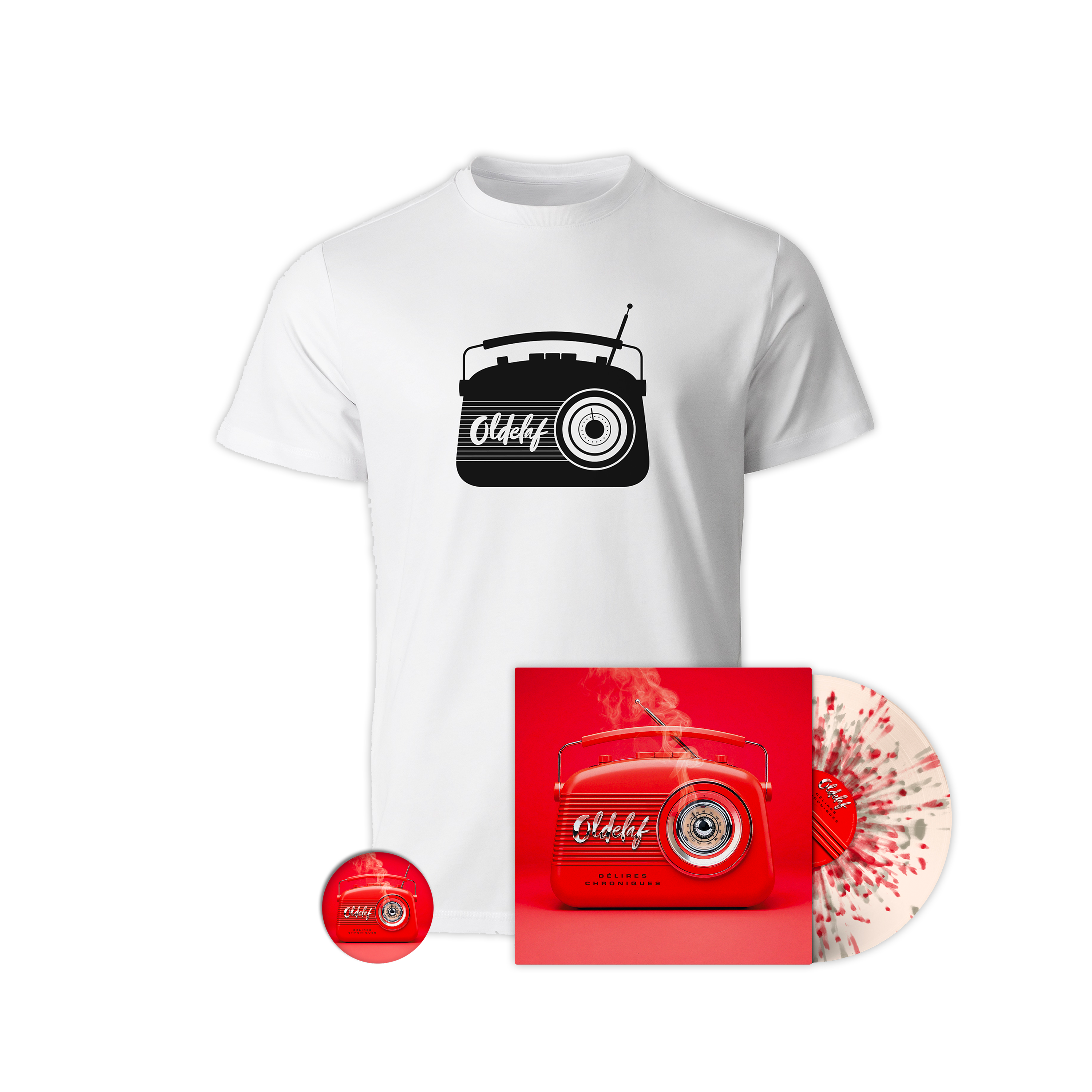 Vinyle splatter numéroté édition limitée + T-shirt + Badge “Délires Chroniques“